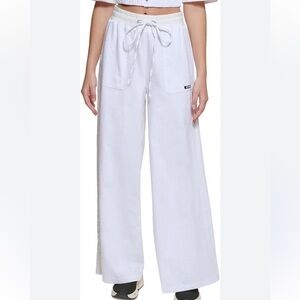 DKNY Jeans Womens Logo Linen Blend Wide Leg‎ Pants White XL